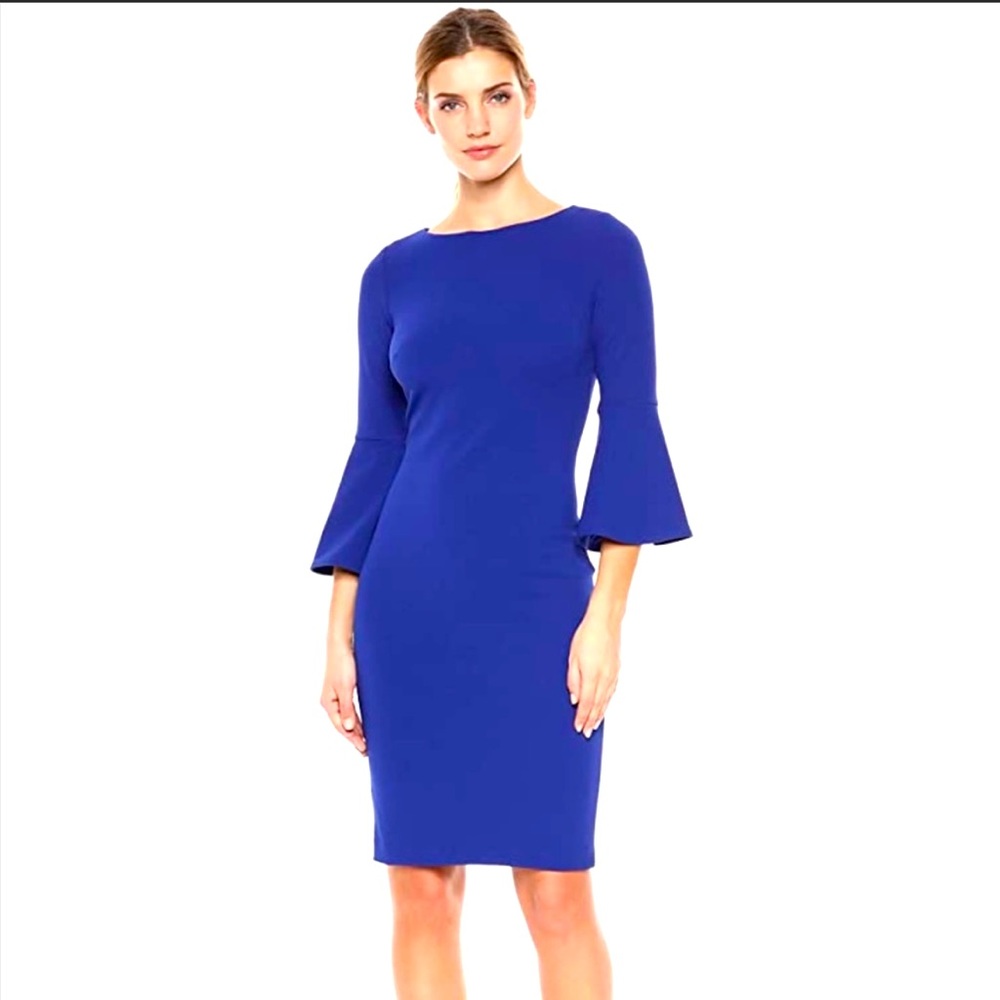 Calvin Klein Royal Blue Midi Dress with Bell Sleeves
